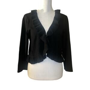 NWT JONES NEW YORK Dress Med Black Cardigan Ruffles & Clasps Stretch